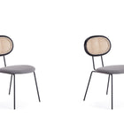 Manhattan Comfort Jardin Industry Chic Cane Back Upholstered Dining Chair in Black and Gray - Set of 2