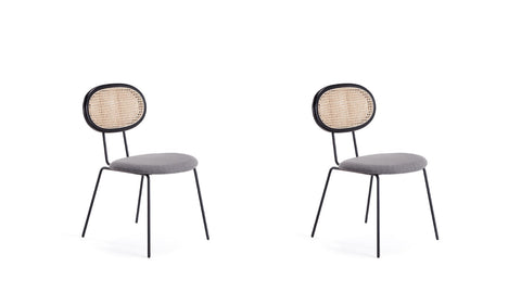 Manhattan Comfort Jardin Industry Chic Cane Back Upholstered Dining Chair in Black and Gray - Set of 2