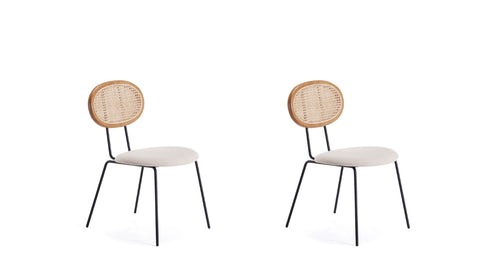 Manhattan Comfort Jardin Industry Chic Cane Back Upholstered Dining Chair in Oatmeal and Natural - Set of 2