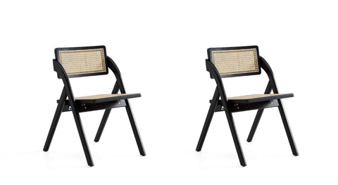 Manhattan Comfort Lambinet Industry Chic Wood Folding Chair in Black and Natural - Set of 2