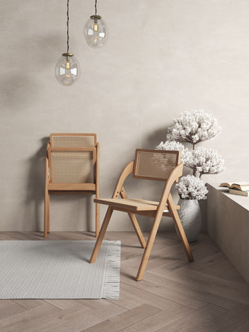 Manhattan Comfort Lambinet Industry Chic Wood Folding Chair in Natural - Set of 2