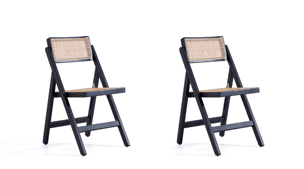 Manhattan Comfort Pullman Industry Chic Wood Folding Chair in Black and Natural - Set of 2