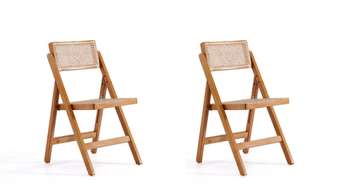 Manhattan Comfort Pullman Industry Chic Wood Folding Chair in Natural - Set of 2
