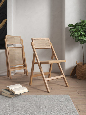 Manhattan Comfort Pullman Industry Chic Wood Folding Chair in Natural - Set of 2