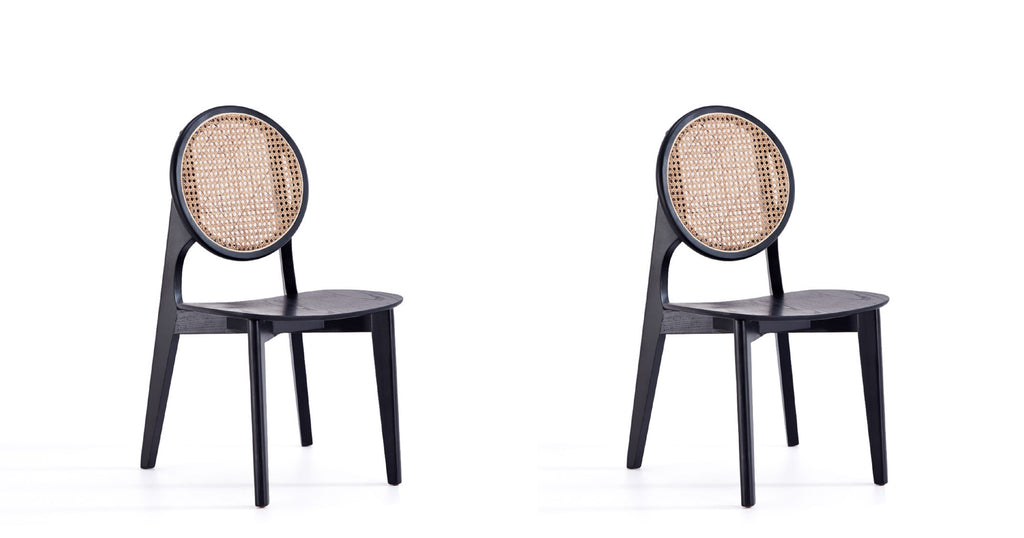 Manhattan Comfort Versailles Industry Chic Wood Dining Chair in Black and Natural - Set of 2