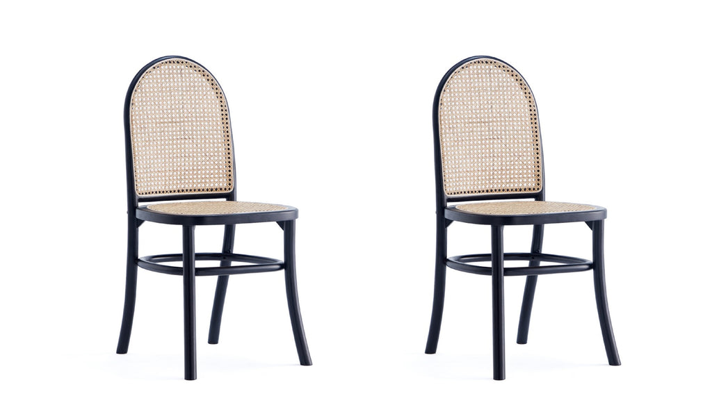 Manhattan Comfort Paragon Industry Chic Cane Back Wood Upholstered Dining Chair in Black and Gray - Set of 2