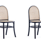 Manhattan Comfort Paragon Industry Chic Cane Back Wood Upholstered Dining Chair in Black and Gray - Set of 2