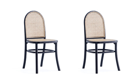 Manhattan Comfort Paragon Industry Chic Cane Back Wood Upholstered Dining Chair in Black and Gray - Set of 2