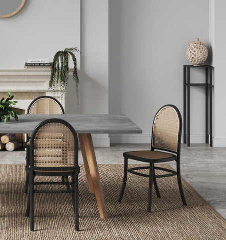 Manhattan Comfort Paragon Industry Chic Cane Back Wood Upholstered Dining Chair in Black and Gray - Set of 2