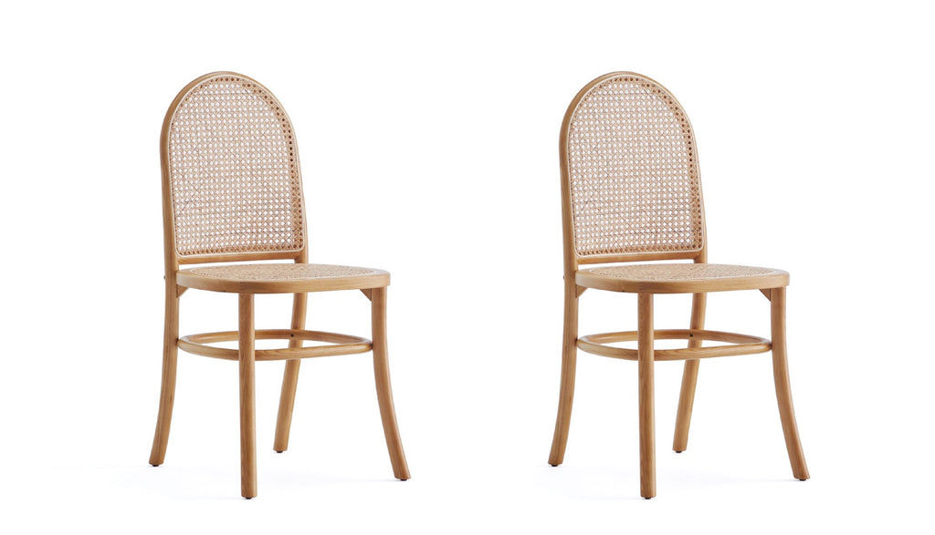 Manhattan Comfort Paragon Industry Chic Cane Back Wood Upholstered Dining Chair in Oatmeal - Set of 2