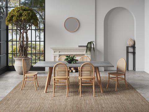 Manhattan Comfort Paragon Industry Chic Cane Back Wood Upholstered Dining Chair in Oatmeal - Set of 2