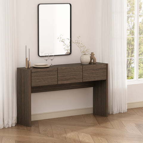 Manhattan Comfort Linda Modern Console Table in Walnut Brown (3-Drawer)