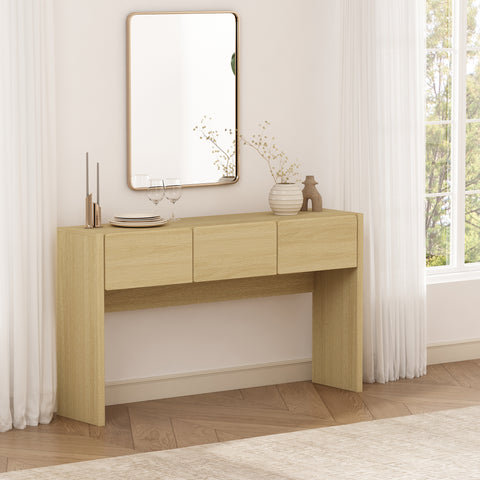 Manhattan Comfort Linda Modern Console Table in Natural Oak (3-Drawer)