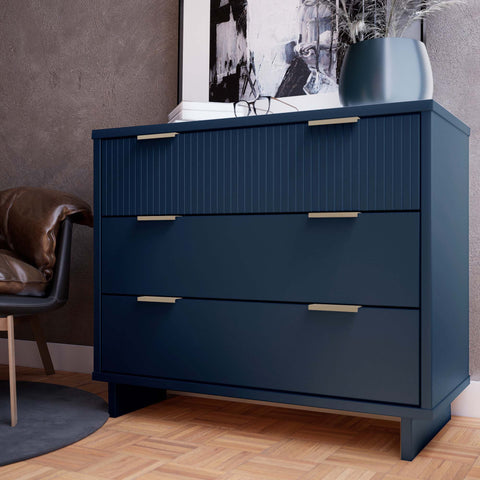Manhattan Comfort Granville Modern 38" Dresser in Midnight Blue (3-Drawer)