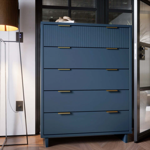 Manhattan Comfort Granville Modern 38" Chest in Midnight Blue (5-Drawer)