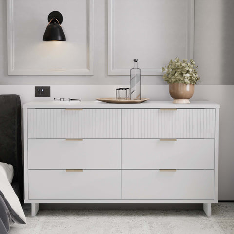 Manhattan Comfort Granville Modern 55" Dresser in White (6-Drawer)