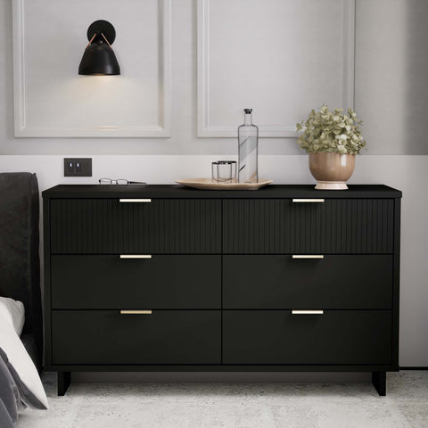 Manhattan Comfort Granville Modern 55" Dresser in Black (6-Drawer)