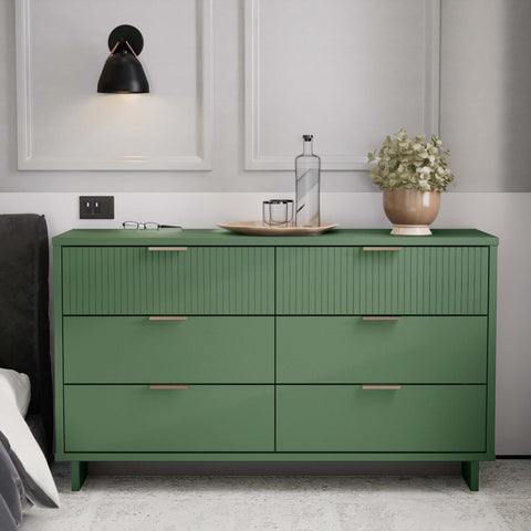 Manhattan Comfort Granville Modern 55" Dresser in Sage Green (6-Drawer)
