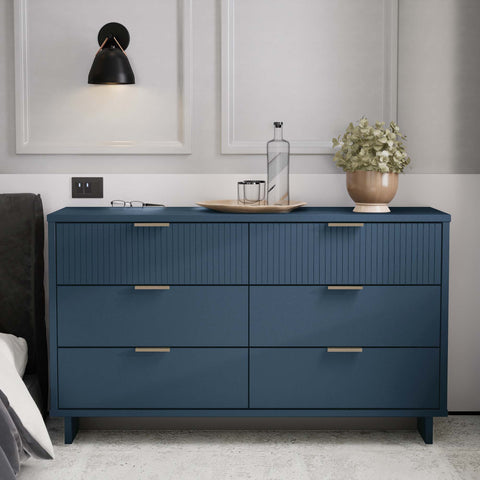 Manhattan Comfort Granville Modern 55" Dresser in Midnight Blue (6-Drawer)