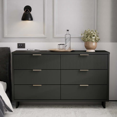 Manhattan Comfort Granville Modern 55" Dresser in Charcoal Gray (6-Drawer)