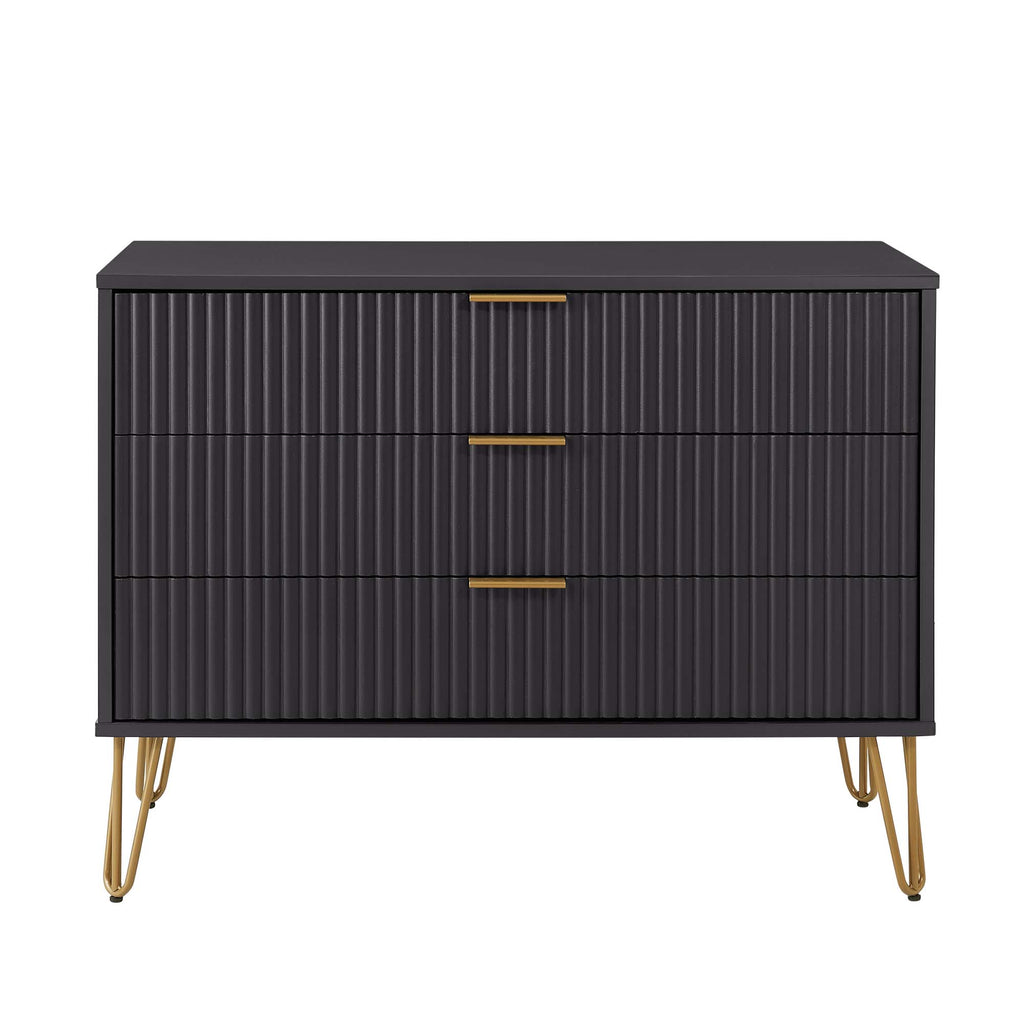 Manhattan Comfort Dumbo Modern 35" Fluted Dresser in Black (3-Drawer)