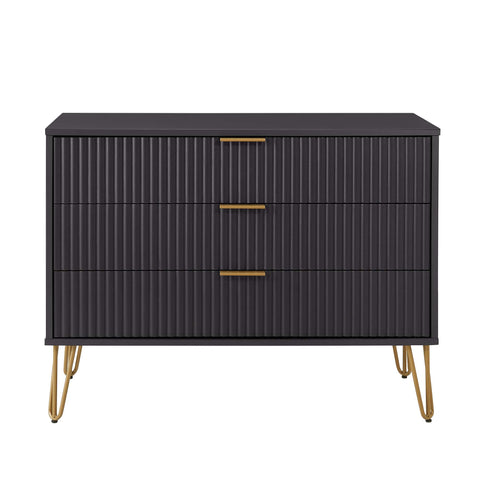 Manhattan Comfort Dumbo Modern 35" Fluted Dresser in Black (3-Drawer)