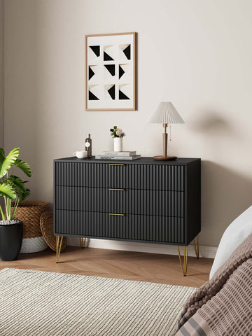 Manhattan Comfort Dumbo Modern 35" Fluted Dresser in Black (3-Drawer)