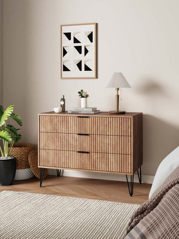 Manhattan Comfort Dumbo Modern 35" Fluted Dresser in Golden Brown (3-Drawer)