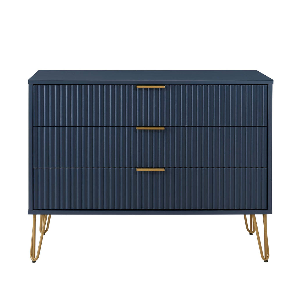 Manhattan Comfort Dumbo Modern 35" Fluted Dresser in Midnight Blue (3-Drawer)