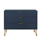 Manhattan Comfort Dumbo Modern 35" Fluted Dresser in Midnight Blue (3-Drawer)