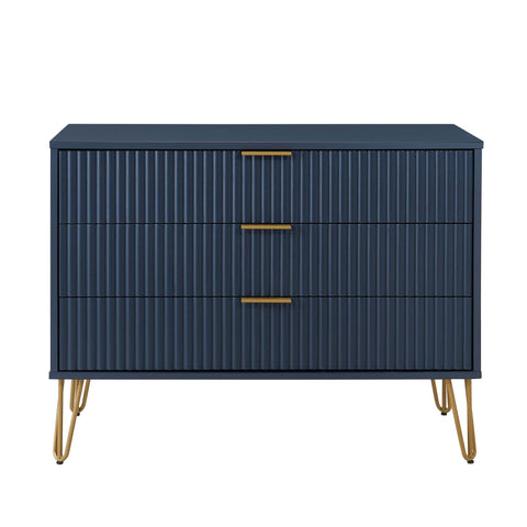 Manhattan Comfort Dumbo Modern 35" Fluted Dresser in Midnight Blue (3-Drawer)