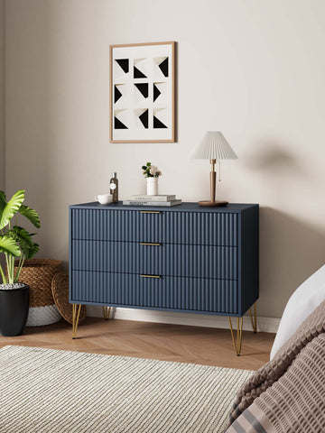 Manhattan Comfort Dumbo Modern 35" Fluted Dresser in Midnight Blue (3-Drawer)