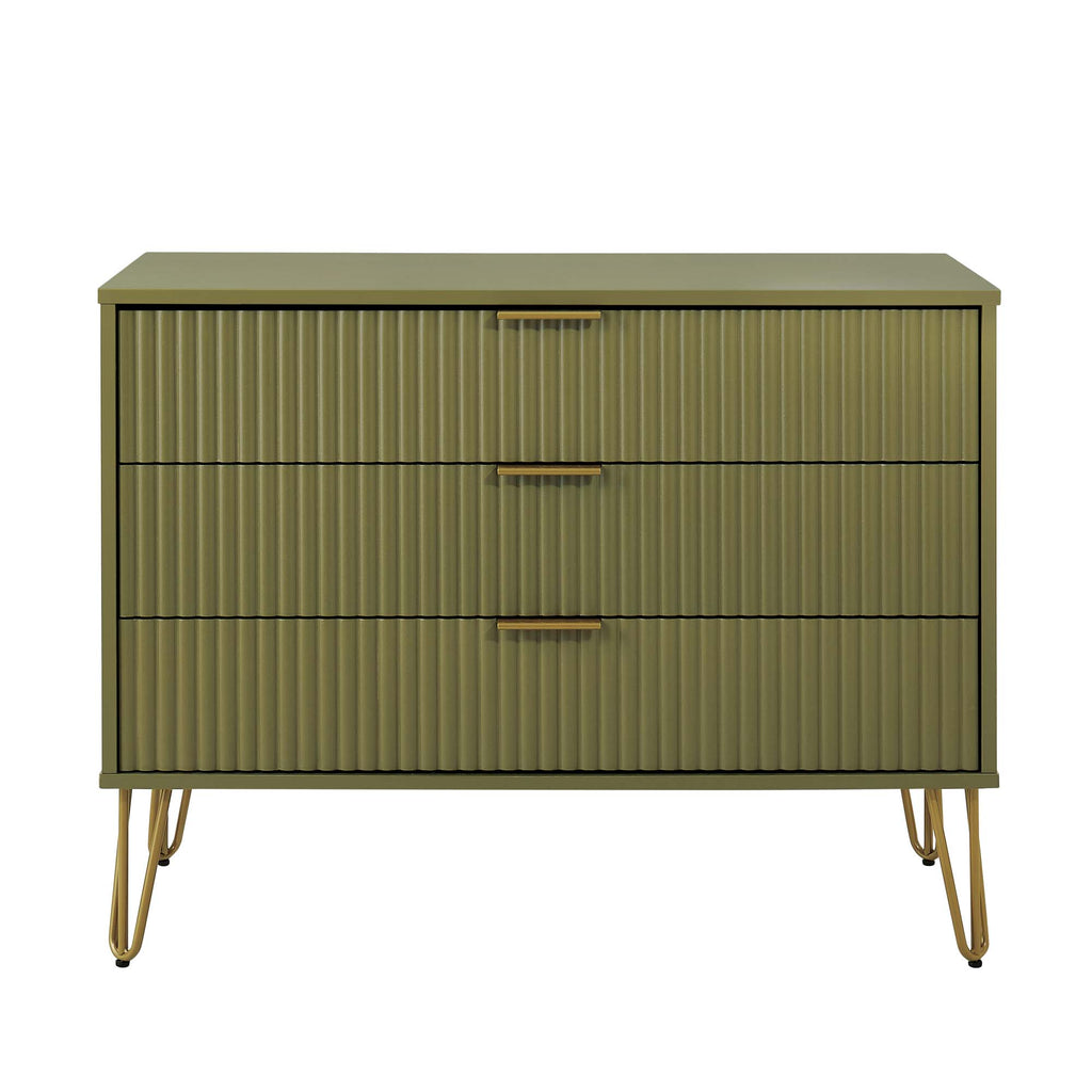 Manhattan Comfort Dumbo Modern 35" Fluted Dresser in Olive Green (3-Drawer)