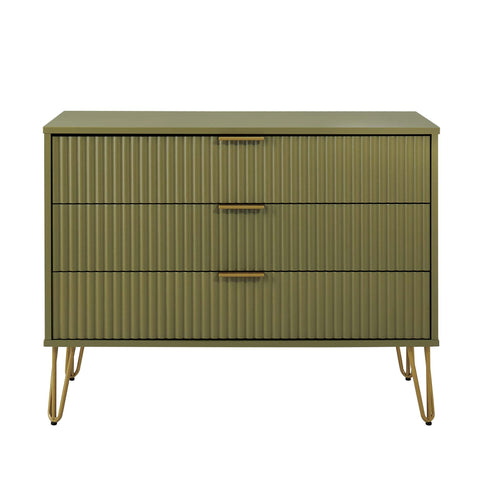 Manhattan Comfort Dumbo Modern 35" Fluted Dresser in Olive Green (3-Drawer)