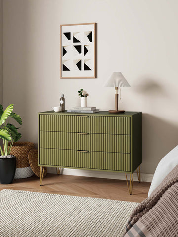 Manhattan Comfort Dumbo Modern 35" Fluted Dresser in Olive Green (3-Drawer)