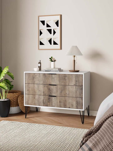 Manhattan Comfort Dumbo Modern 35" Fluted Dresser in Rustic Gray and White (3-Drawer)