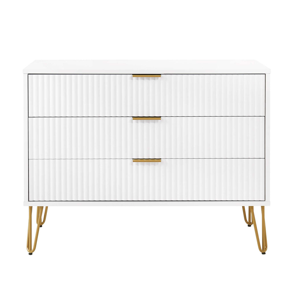 Manhattan Comfort Dumbo Modern 35" Fluted Dresser in White (3-Drawer)