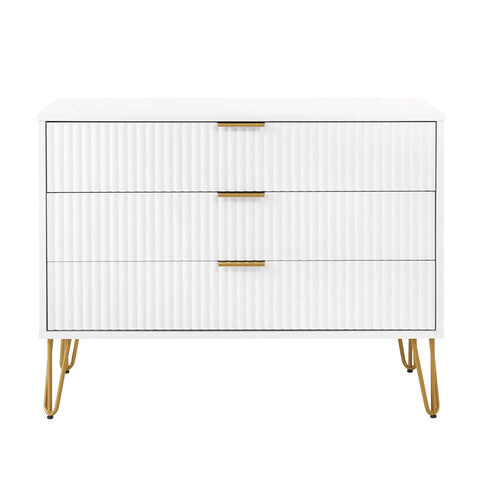 Manhattan Comfort Dumbo Modern 35" Fluted Dresser in White (3-Drawer)