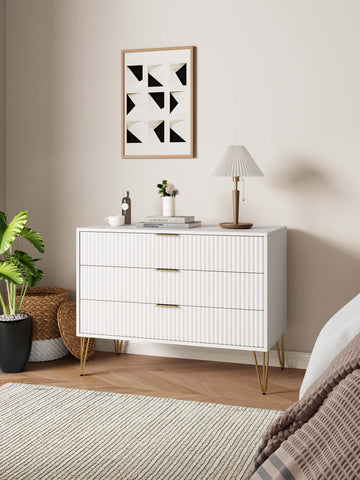 Manhattan Comfort Dumbo Modern 35" Fluted Dresser in White (3-Drawer)