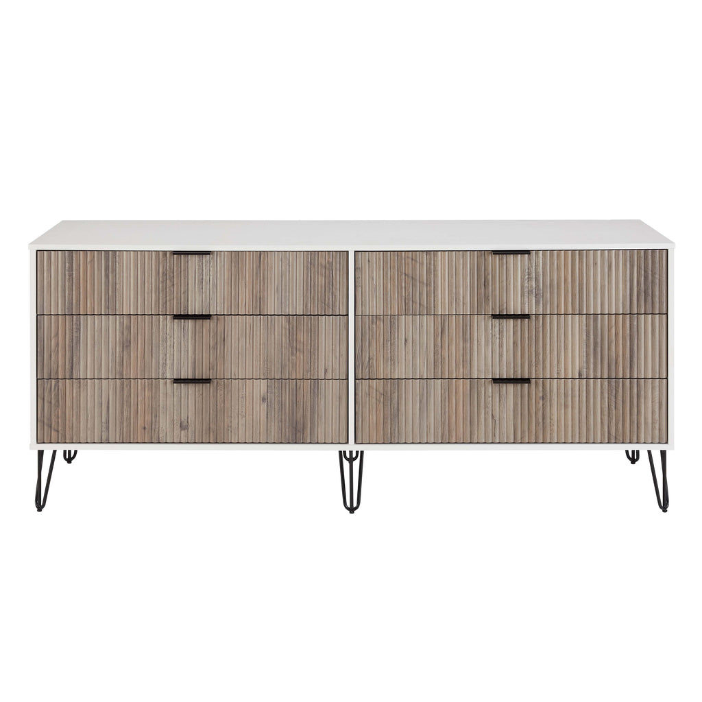 Manhattan Comfort DUMBO Modern 6-Drawer Double Low Dresser in White and Grey-Manhattan Comfort-Modern Room Deco