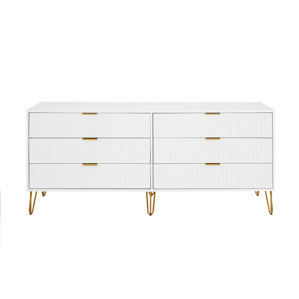 Manhattan Comfort DUMBO Modern 6-Drawer Double Low Dresser in White-Modern Room Deco-Manhattan Comfort
