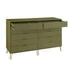 Manhattan Comfort DUMBO Modern 10-Drawer Double Tall Dresser in Olive Green