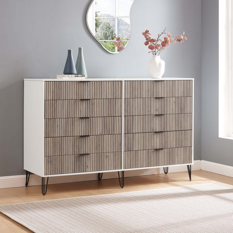 Manhattan Comfort DUMBO Modern 10-Drawer Double Tall Dresser in White and Grey-Modern Room Deco-Manhattan Comfort