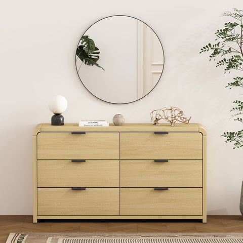 Manhattan Comfort Grace Modern 60" Dresser in Natural Oak (6-Drawer)