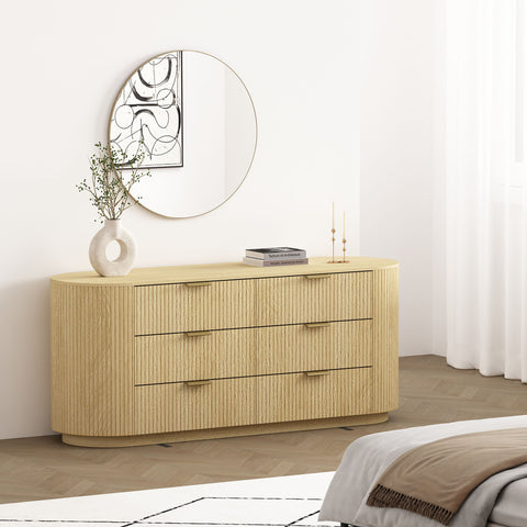 Manhattan Comfort Olivia Modern 71" Dresser in Natural Oak (6-Drawer)