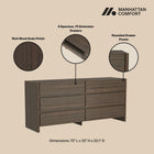 Manhattan Comfort Linda Modern 72" Dresser in Walnut Brown (6-Drawer)