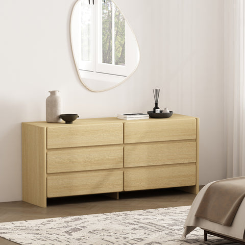 Manhattan Comfort Linda Modern 72" Dresser in Natural Oak (6-Drawer)