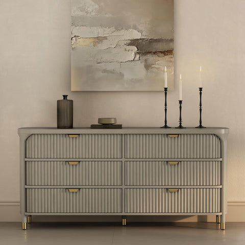 Manhattan Comfort Park Contemporary 68" Solid Wood Dresser in Gray (6-Drawer)