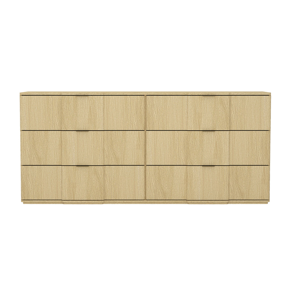 Manhattan Comfort Clive Mid-Century Modern 72" Dresser in Natural Oak and Gold (6-Drawer)