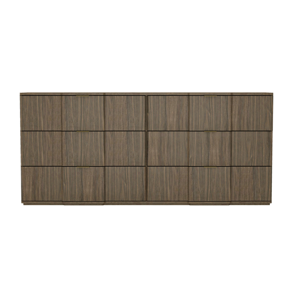 Manhattan Comfort Clive Mid-Century Modern 72" Dresser in Walnut Brown and Gold (6-Drawer)